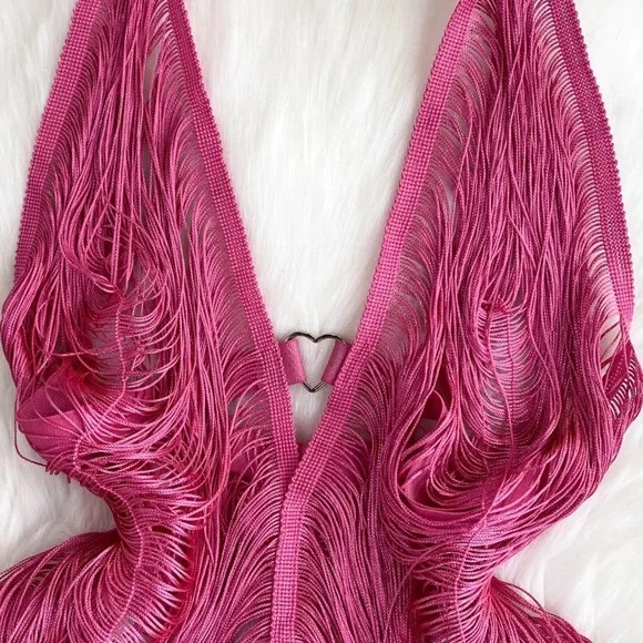Sexy Pink Fringe Dress / Cover Up - Picture 3 of 10